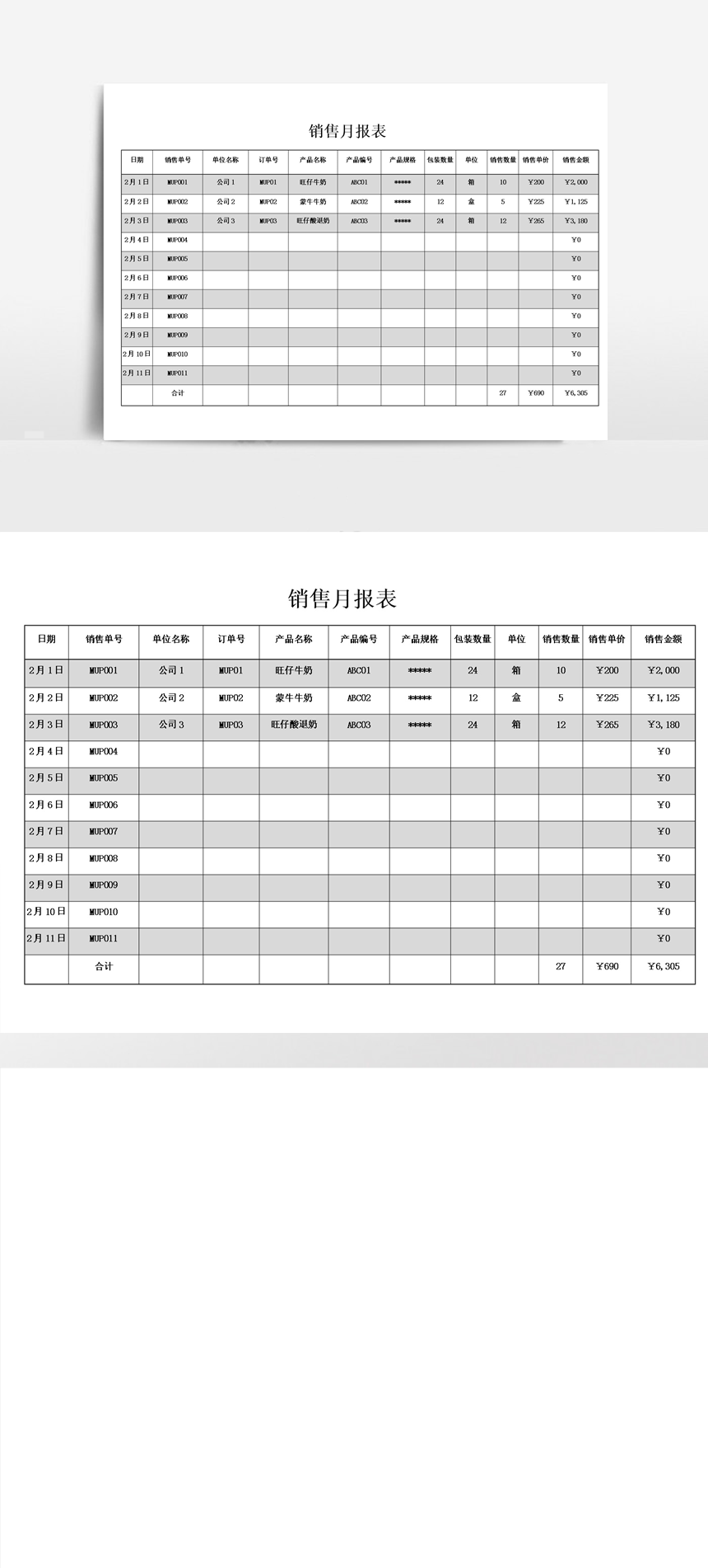 产品销售明细表 产品销售明细表格