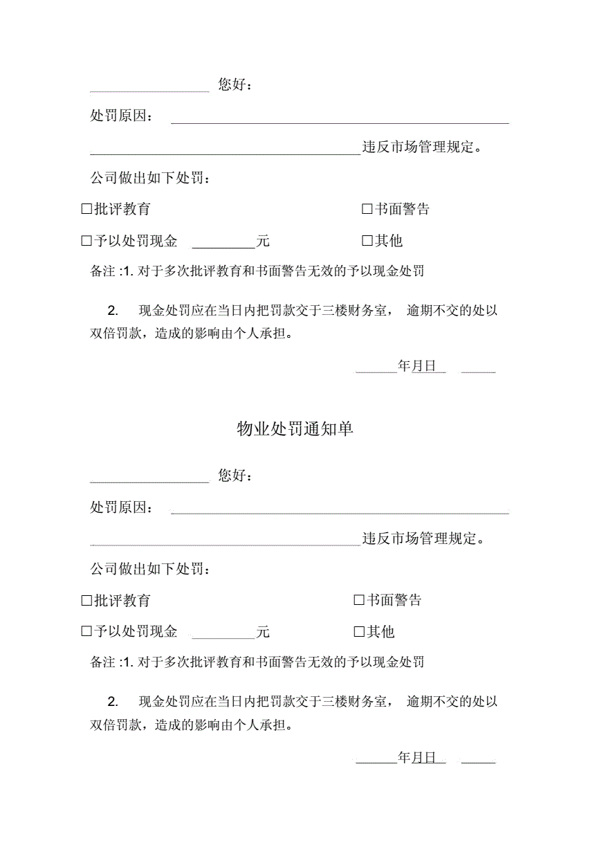 违反公司制度处罚通知 