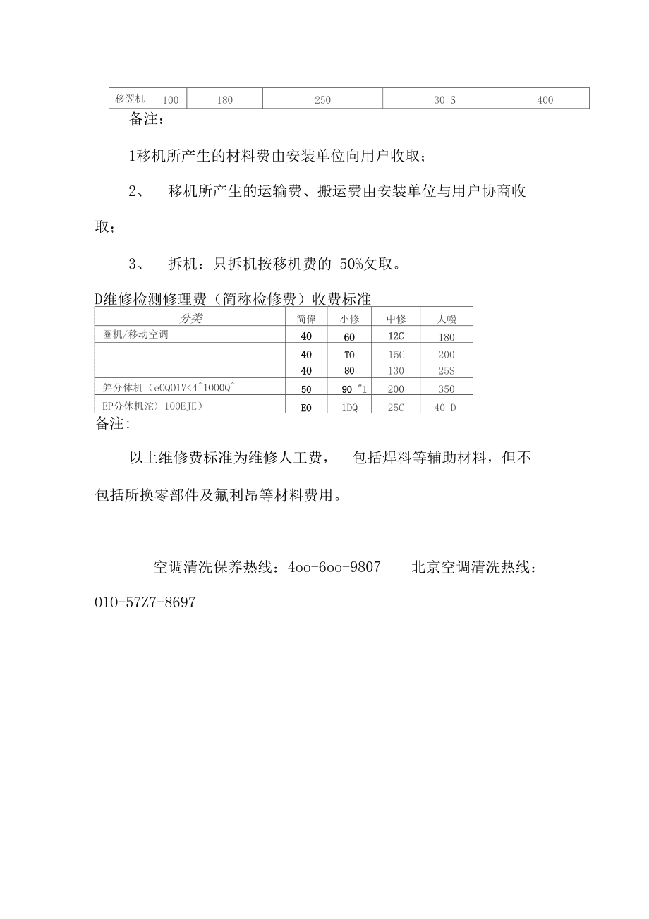 冷气机维修价格 冷气机维修价格表